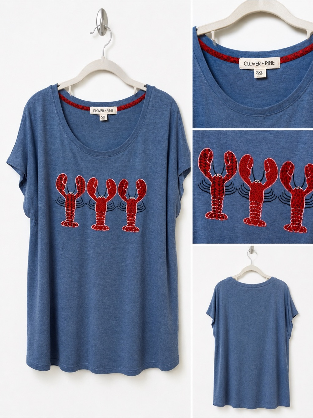 🦞 Clover + Pine Lobster Appliqué Top –